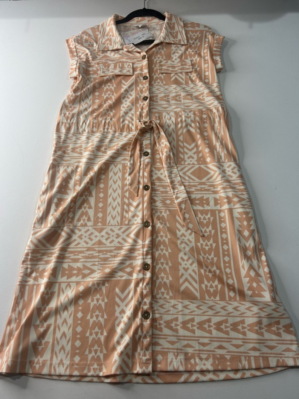 LuLaRoe XXS Stacie Button-Front Sleeveless Shirt Dress in Peach & Cream